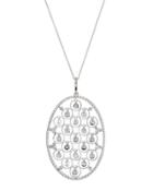 14k White Gold Oval Floating Diamond Pendant Necklace