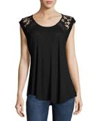 Lace-trim Relaxed Tee, Black