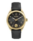 Men's 44mm Guilloche Watch W/ Leather Strap, Gold/black