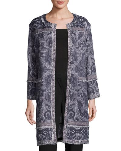 Bree Long Printed Coat, Black