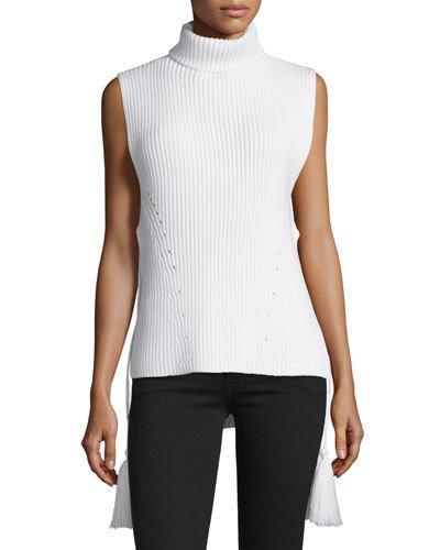 Coralie Tassel-trimmed Sleeveless Turtleneck, Ivory