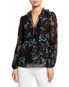 Frosted Blooms Tie-neck Blouse