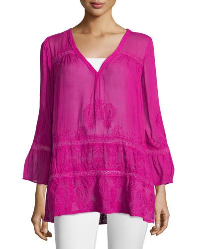 Arien Lace-inset Gauze Tunic, Orchid