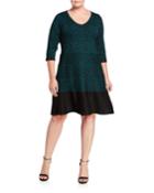 Plus Size Colorblock Leopard-print 3/4-sleeve