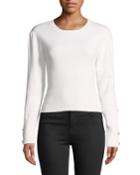 Ribbed Wool Puff-sleeve Eyelet Top