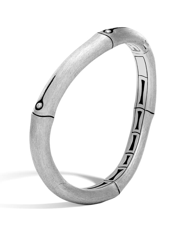 Bamboo Brushed Silver Medium Curved Hinged Bangle,