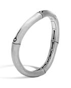 Bamboo Brushed Silver Medium Curved Hinged Bangle,