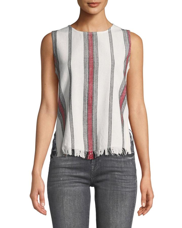 Striped Fringe Button-back Tank