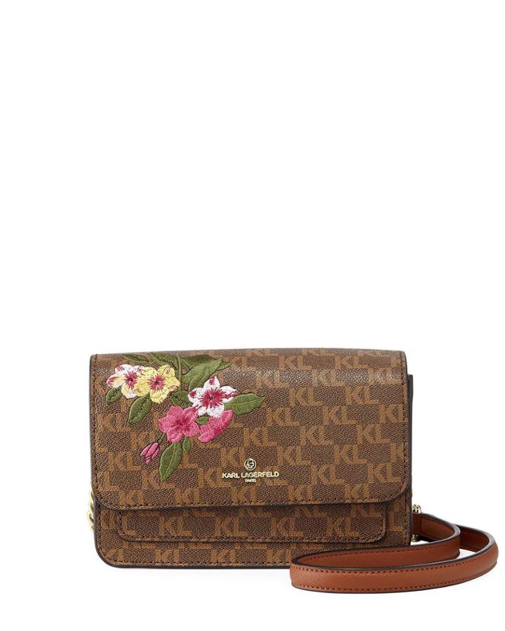 Amelie Kl Logo Floral Embroidered Crossbody Bag