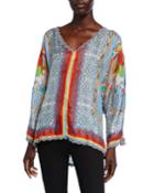 Dragon Printed V-neck Long-sleeve Scallop-edge