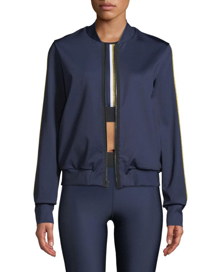 Silk Collegiate Side-stripe Bomber Jacket
