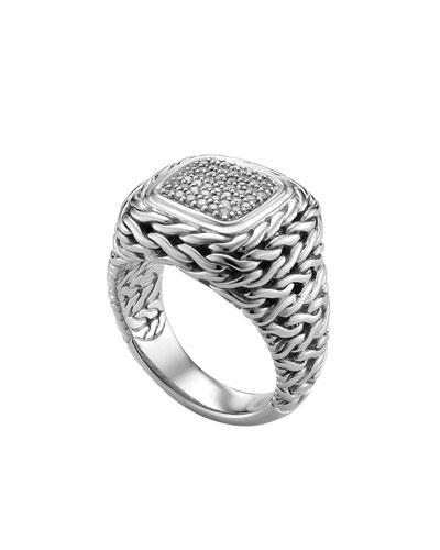 Pave Diamond Square Ring,