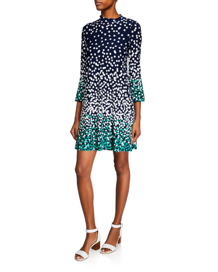 Double Border Puff-print A-line Dress