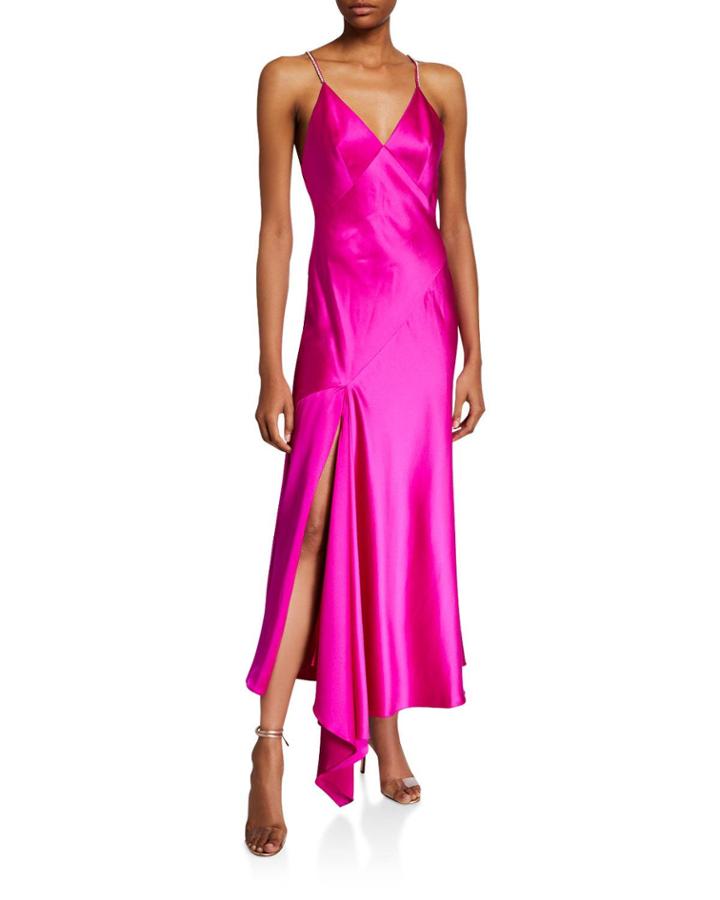 Rhinestone Strap V-neck Satin
