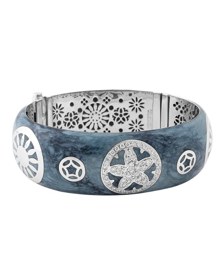 18k White Gold Wide Diamond Wheel Bangle, Blue