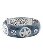18k White Gold Wide Diamond Wheel Bangle, Blue