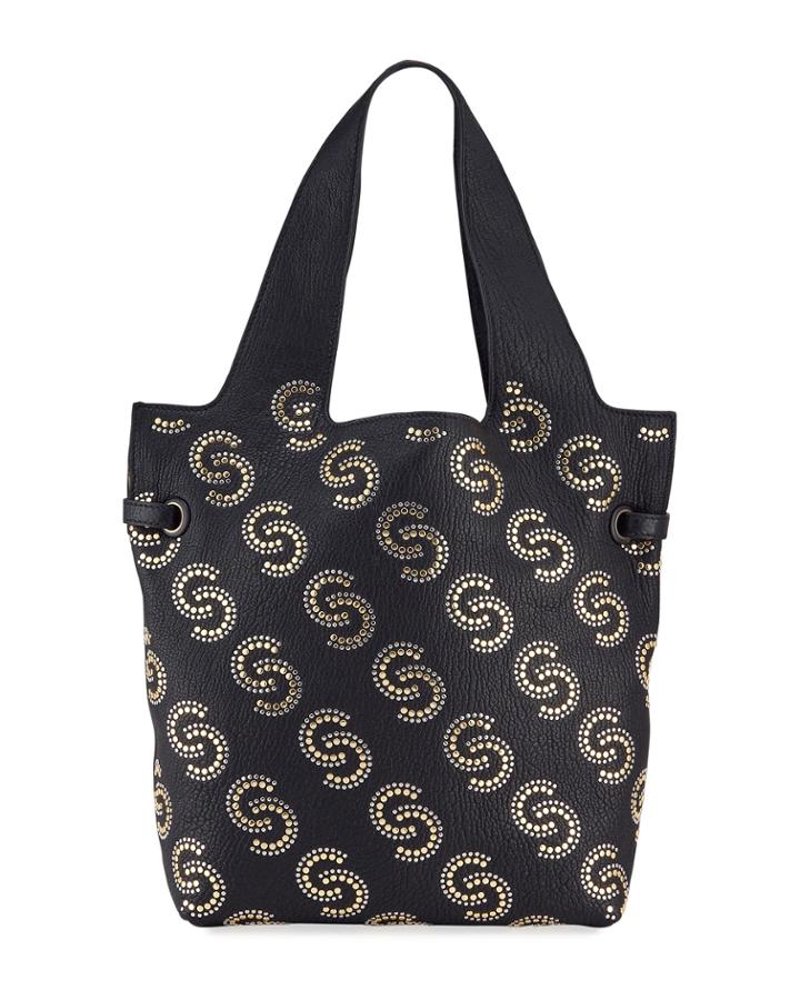 Studded Leather Shopper Tote Bag