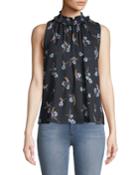 Natalie Mock-neck Floral Plisse Tank