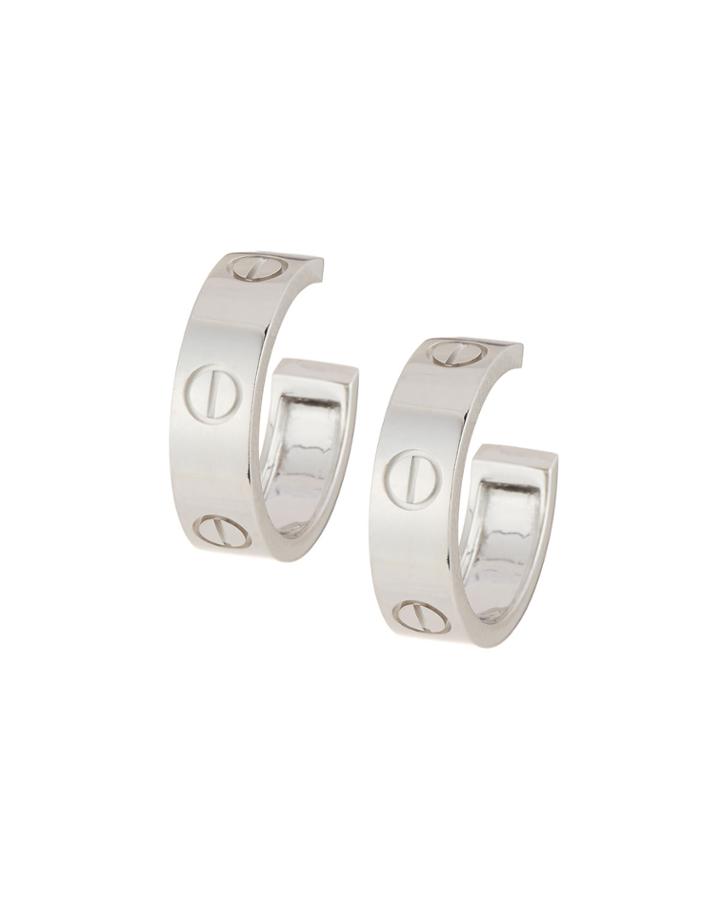 Estate 18k White Gold Love Hoop Earrings