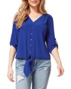 Button-down Roll Up Sleeve Tie-front Blouse
