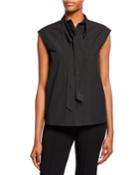Sleeveless Tie-neck Pleated Blouse