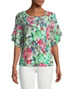 Cascading Double-ruffle Floral Blouse