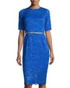Belted Lace Midi Dress, Cobalt