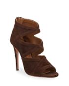 Suede Crisscross Peep-toe Pumps