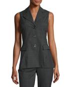 Glen Plaid Sleeveless Vest, Gray/multi