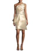 One-shoulder Ruched Lam&eacute; Cocktail Dress