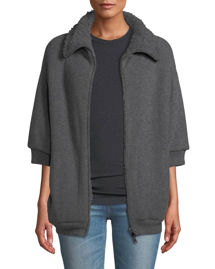 English Ribbed Zip-up Cashmere Cardigan