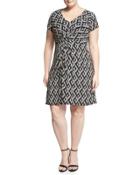 Charlotte Cap-sleeve Dress, Black/white,