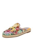 Studded Embroidered Flat Espadrille