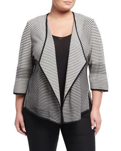 Ombr&eacute;-stripe Open-front Jacket, Black/white