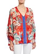 Evy Floral V-neck Long-sleeve Silk Georgette Blouse