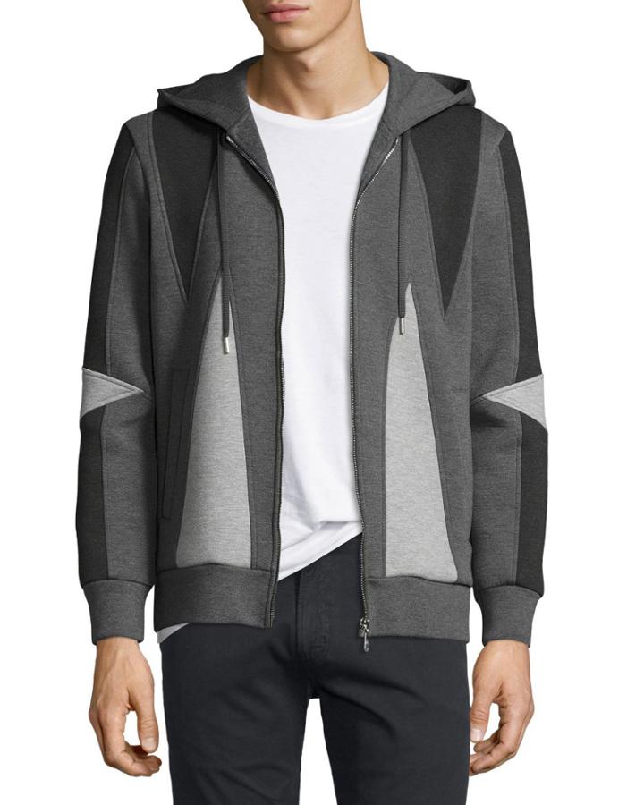 Paneled Zip-front Hoodie, Black/gray