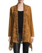 Laser-cut Faux-suede Cardigan, Cognac