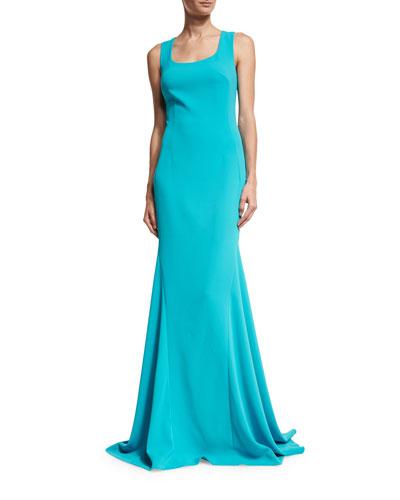 Crisscross-back Sleeveless Gown, Turquoise