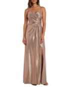 Shimmer Metallic Sweetheart Sleeveless Ruched Gown