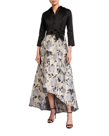 Brocade & Taffeta High-low Shirtwaist Gown