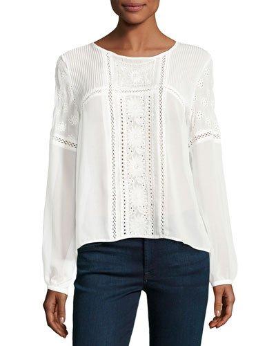 Embroidered-eyelet Long-sleeve Blouse