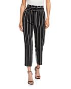 Striped High-waist Tapered Trousers W/ Belt