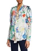Wild Flower Georgette Ruched-sleeve Blouse