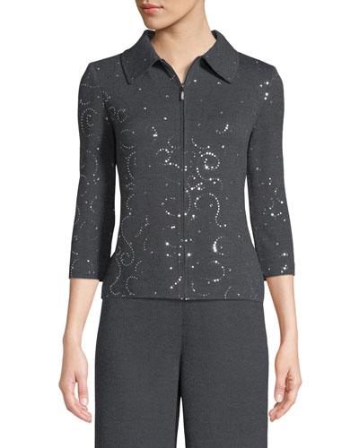 Sequined 3/4-sleeve Knit Jacket