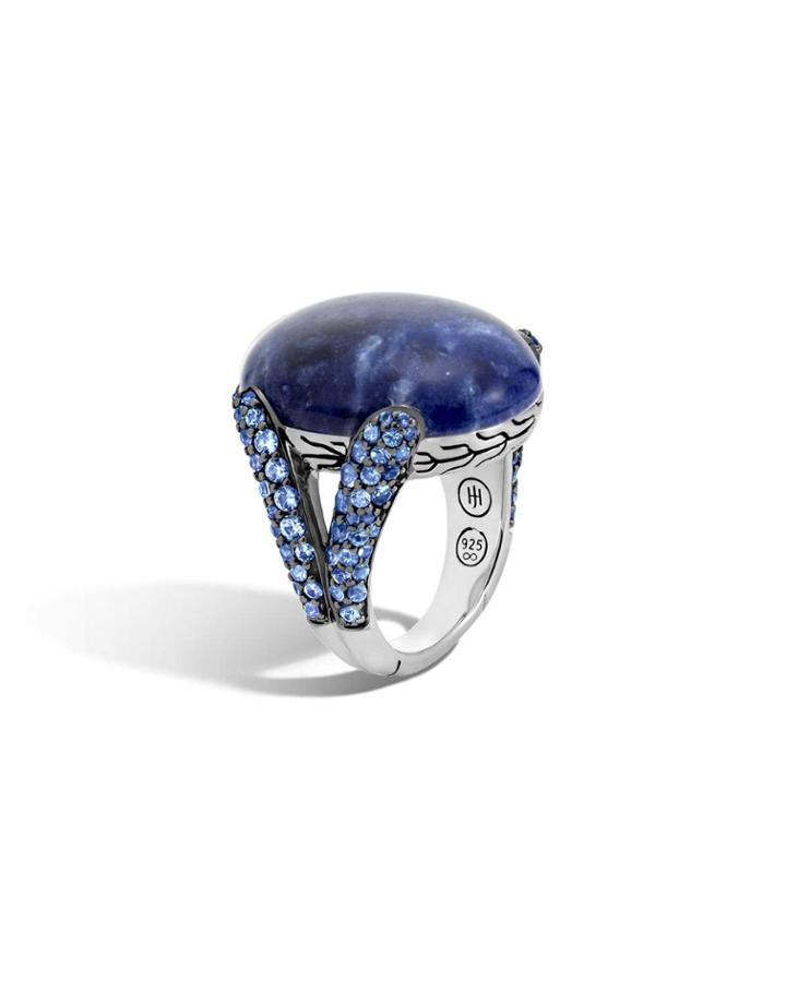 Classic Chain Celestial Orb Blue Sapphire & Sodalite Ring,