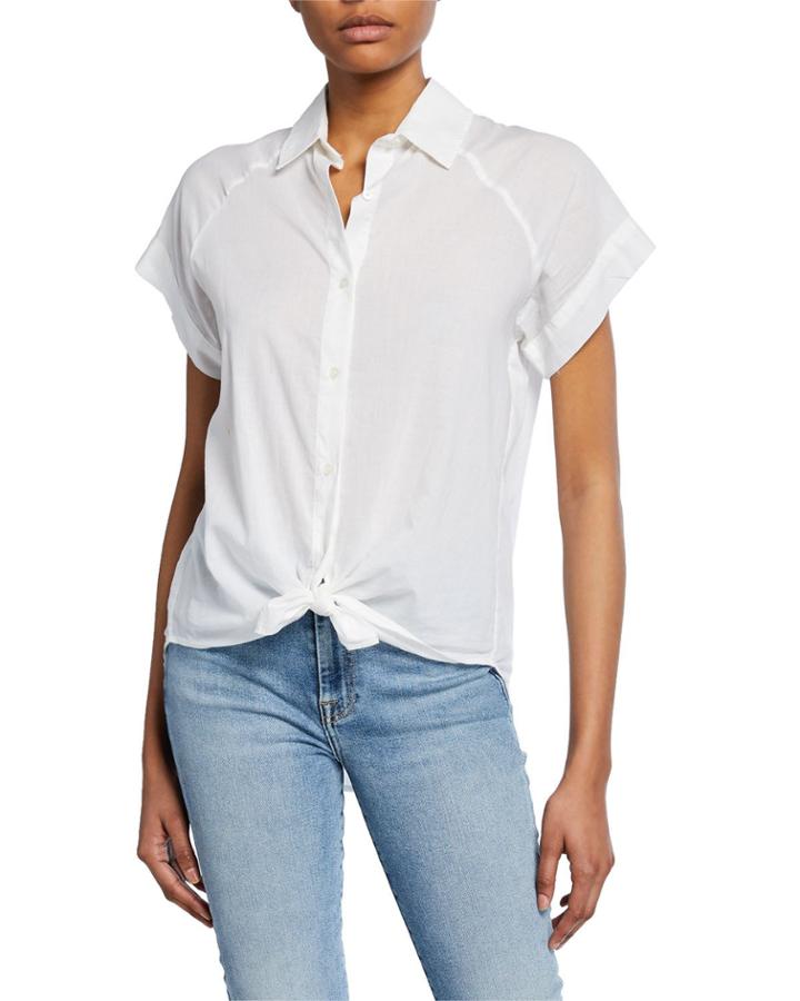 Button-down Cap-sleeve Tie-front