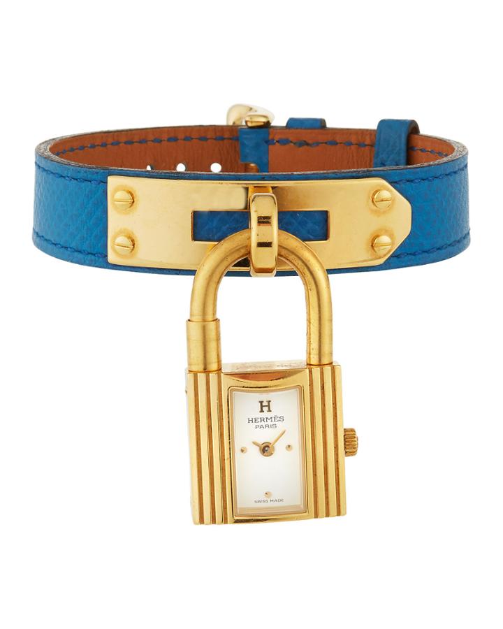 Estate Kelly Watch W/ Leather, Gold/blue