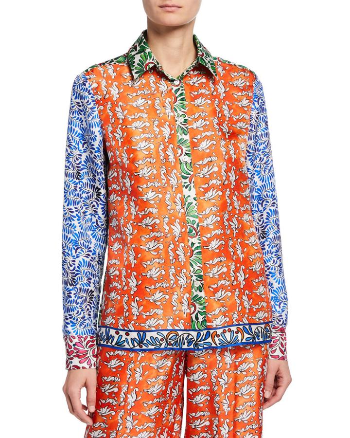 Ceramic-print Button-front Blouse