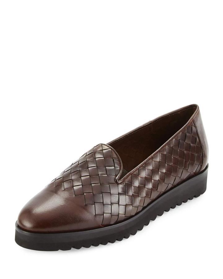 Naia Woven Leather Loafer, Dark Tan