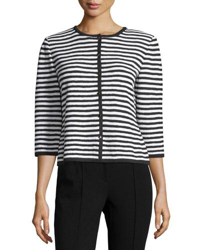 Santana Striped 3/4-sleeve Cardigan, Black/bright White